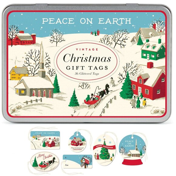 Cavallini & Co. Peace on Earth Vintage Style Glittered Gift Tag Set​​ - Picture 1 of 5